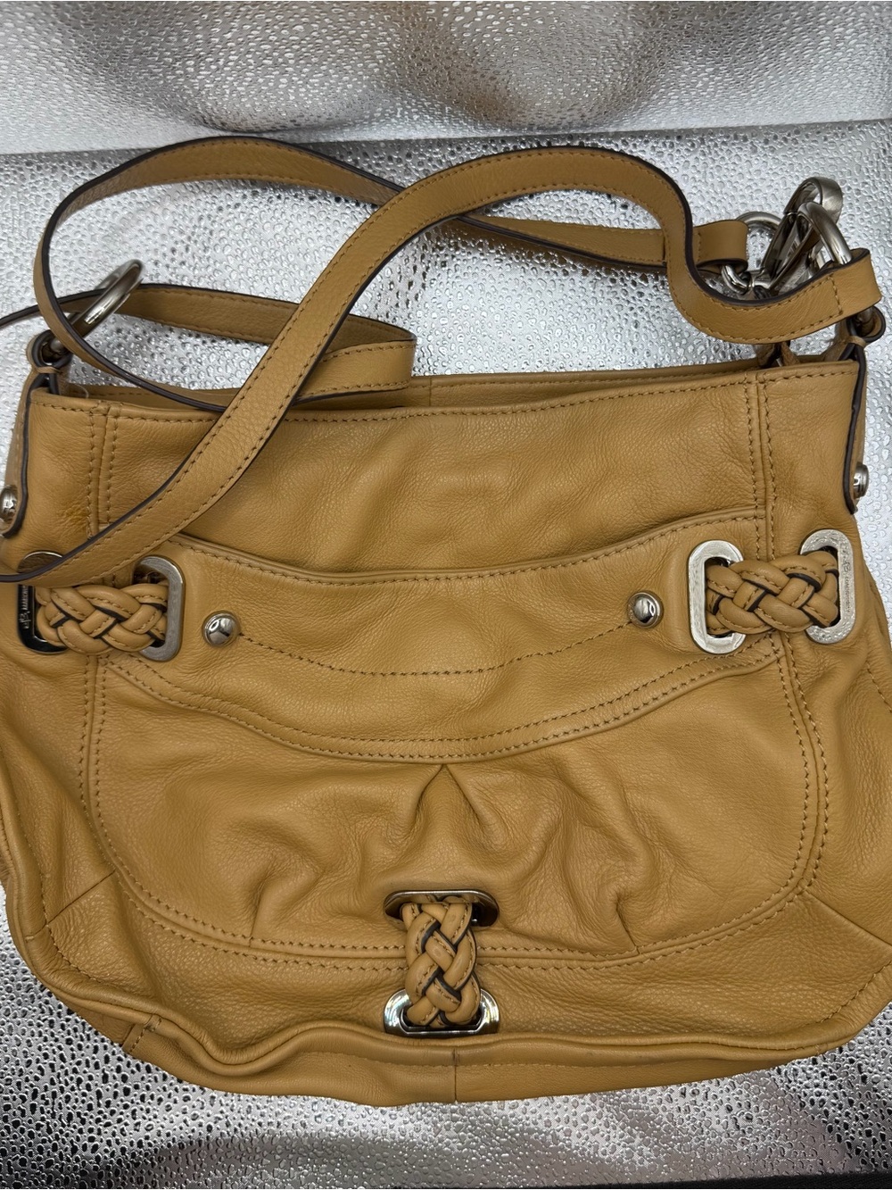 b. makowsky Braided Accent Leather Shoulder Bag in Camel Tan